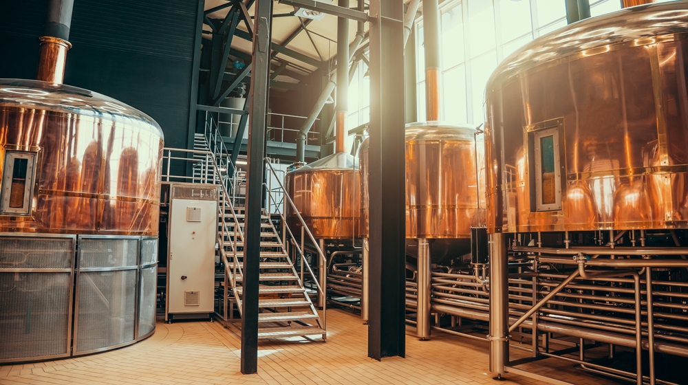 Brewery with large tanks and other various equipment