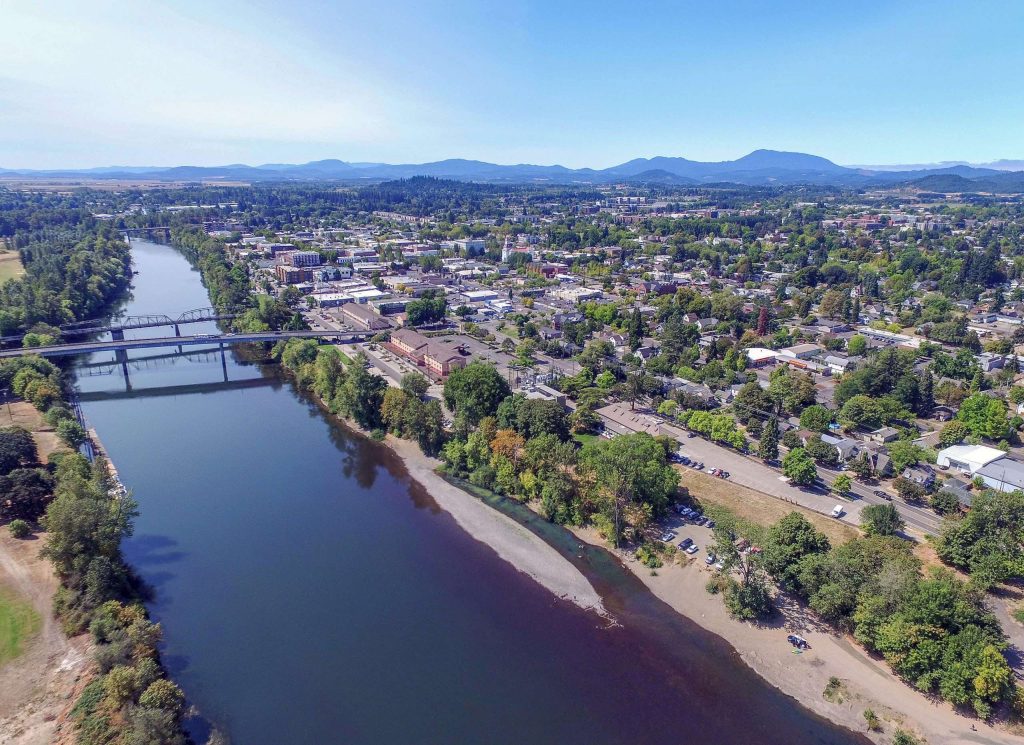 Aerial view of Corvallis on a sunny day