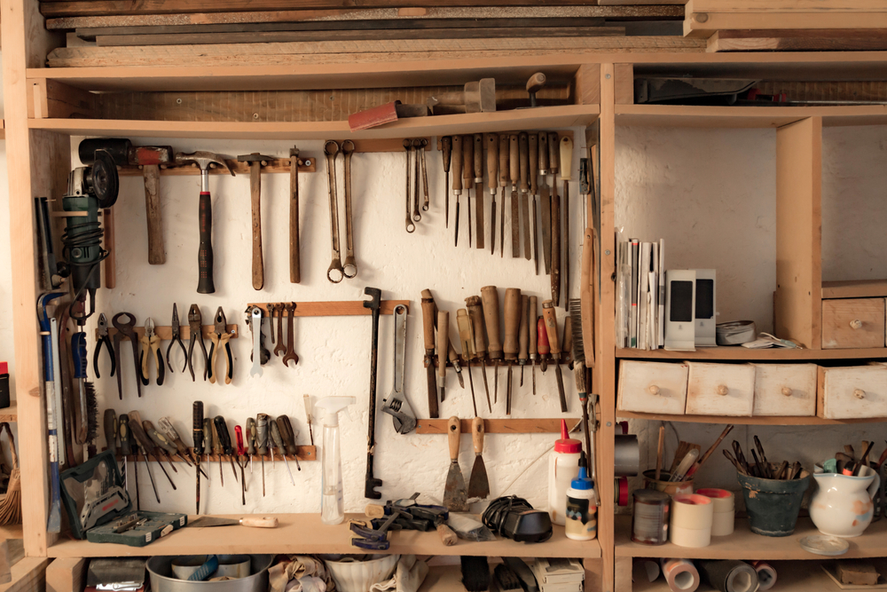 Various carpenter tools in a workshop